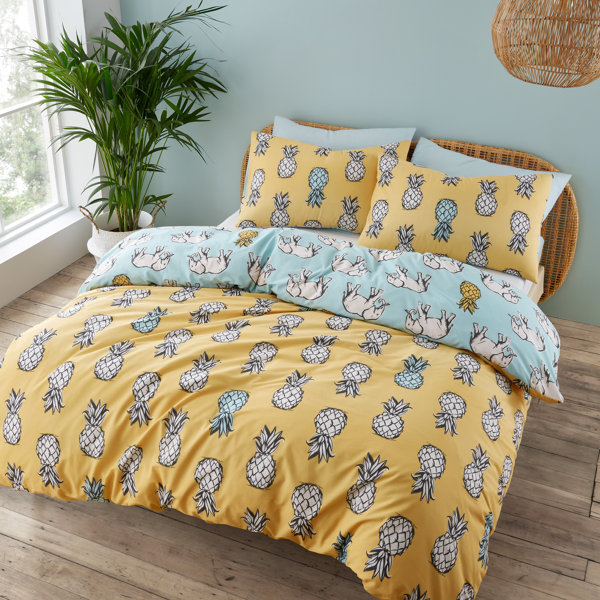 Pineapple Elephant Tupi Pineapple Cotton Reversible Duvet Cover Set